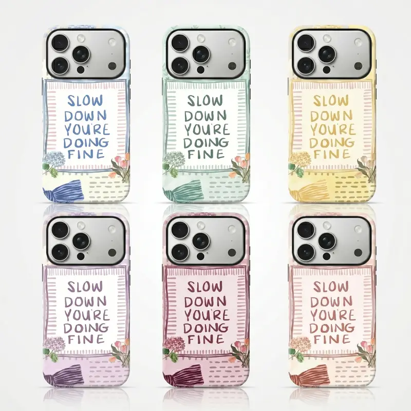 Slow Sown You're Doing Fine Pastel Durable Cellphone Case - Shock-Resistant Cover with Secure Button Access, Tough Protection for iPhone 18 Pro Max,17 Air,16,16 Plus,15-12,11,X,Samsung S25-S21 Devices, Back to School Gift