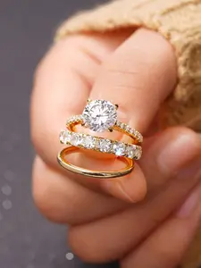 Elegant Three-Piece Jewelry Ring Set, Luxurious Imitation Diamond Stackable Bracelet, Bridal Engagement Wedding Ring Set, Stackable Rings Set