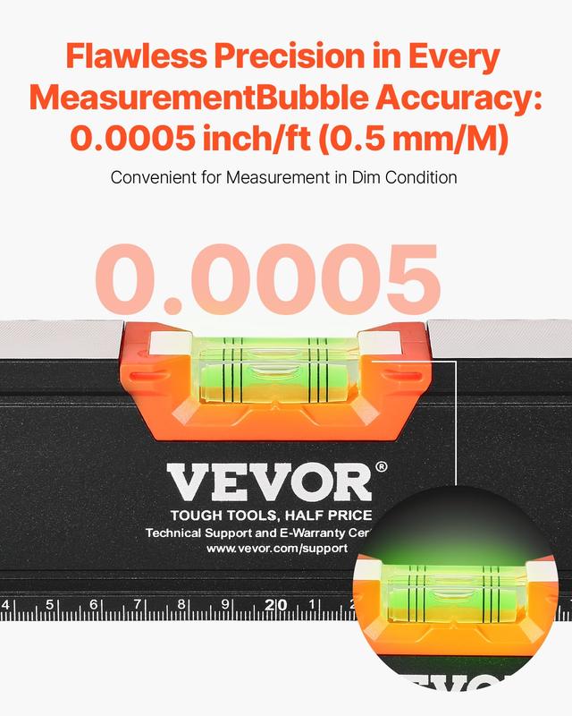 VEVOR Upgraded Magnetic Torpedo Level, TikTokShopBlackFriday, 78/48/32/24/16/10 in Mechanical Level Set, Bubble Vials Ruler for 45/90/180 Degree, Aluminum Alloy Leveler Tool w/ Viewing Window, Shock-Resistant for Plumbing, Wood Measurement
