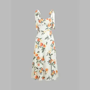 Cider [2 colors, size 0-26] Fruit Knotted Split Midi Dress