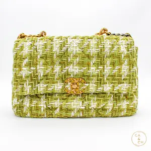 Pre-owned CHANEL Tweed Crossbody Bags 19 Crossbody Flap Bag Medium in Green Ecru crossbody bag