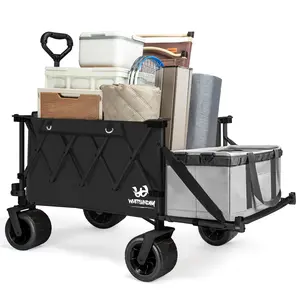Whitsunday Collapsible Folding Wagon with Table,Heavy Duty Utility Beach Wagons with Opened Tailgate and All-Terrain Wheels for Camping,Garden,Sports