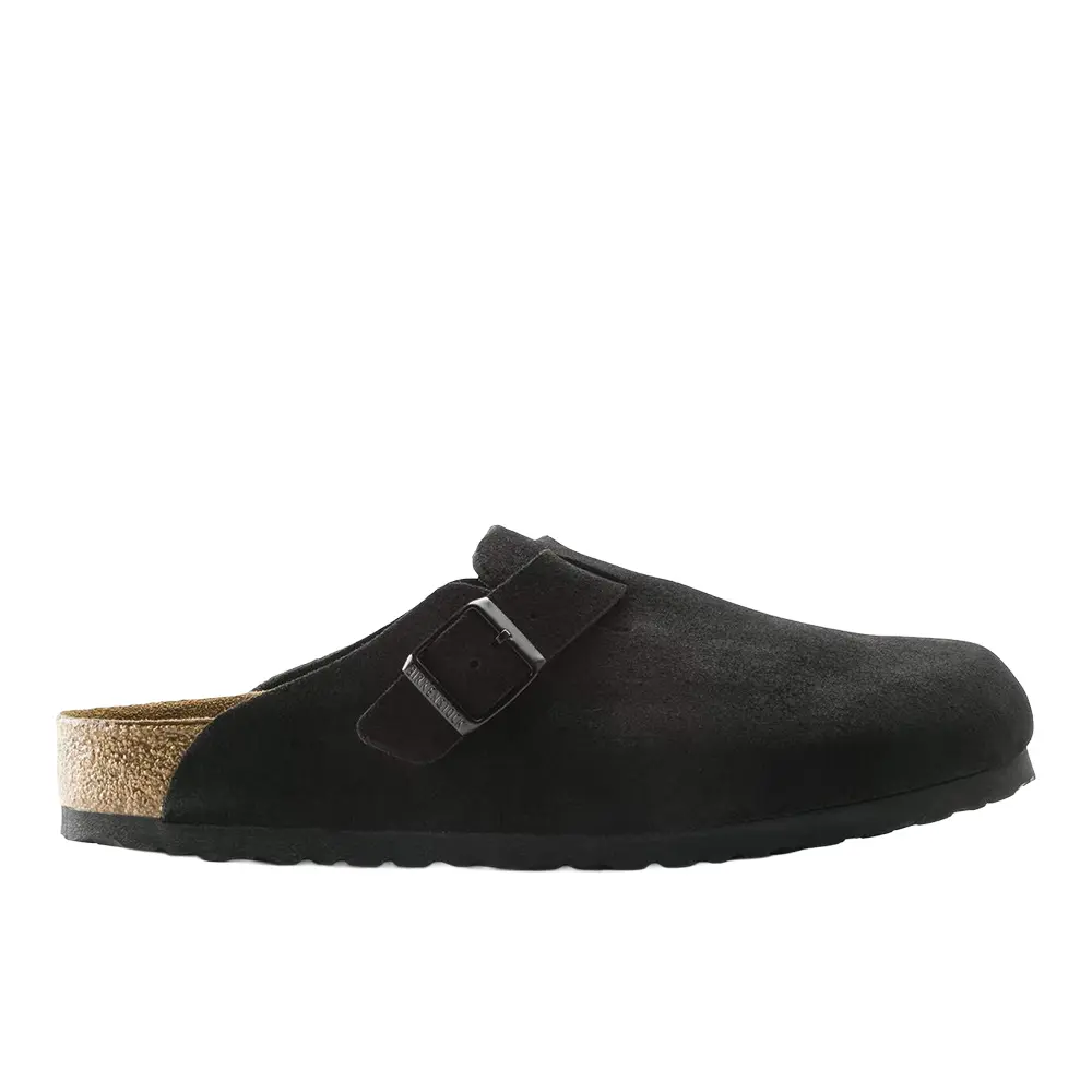 BIRKENSTOCK Mens Boston Soft Footbed Suede Leather Clogs Casual - Black