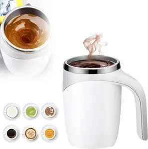 Intelligent Stirring Coffee Cup with Lid,USB Rechargeable Automatic Magnetic Stirring Mug,Rotatable Stainless Steel Electric Mixing