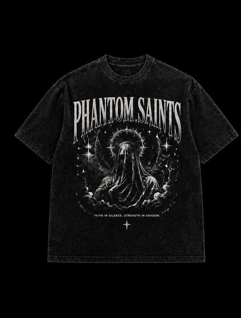 Menswear PHANTOM SAINTS - Shadow Faith Short-Sleeve Oversized Round Neck Soft Men's T-Shirt