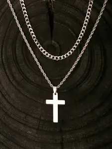 2PCS/SET ING Fashion Stainless Steel Temp Twisted Chain Cross Necklace for Men Stacked Cuba Chain Necklace Men Spiritual Jewlery Cuban Link Chain
