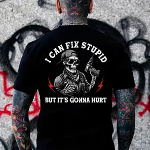 I CAN FIX STUPID BUT IT'S GONNA HURT Skeleton Tshirt, Hoodie, Sweatshirt, Aesthetic Tatoo Outfits, Streetwear Style, Retro Vintage Y2k Men Graphic Tees