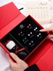 14-Piece Elegant Colorful Geometric Stainless Steel Zircon Stones Earrings Jewelry Set Gift Box, 7-Day Mix & Match, Perfect Birthday Holiday Gift for Women