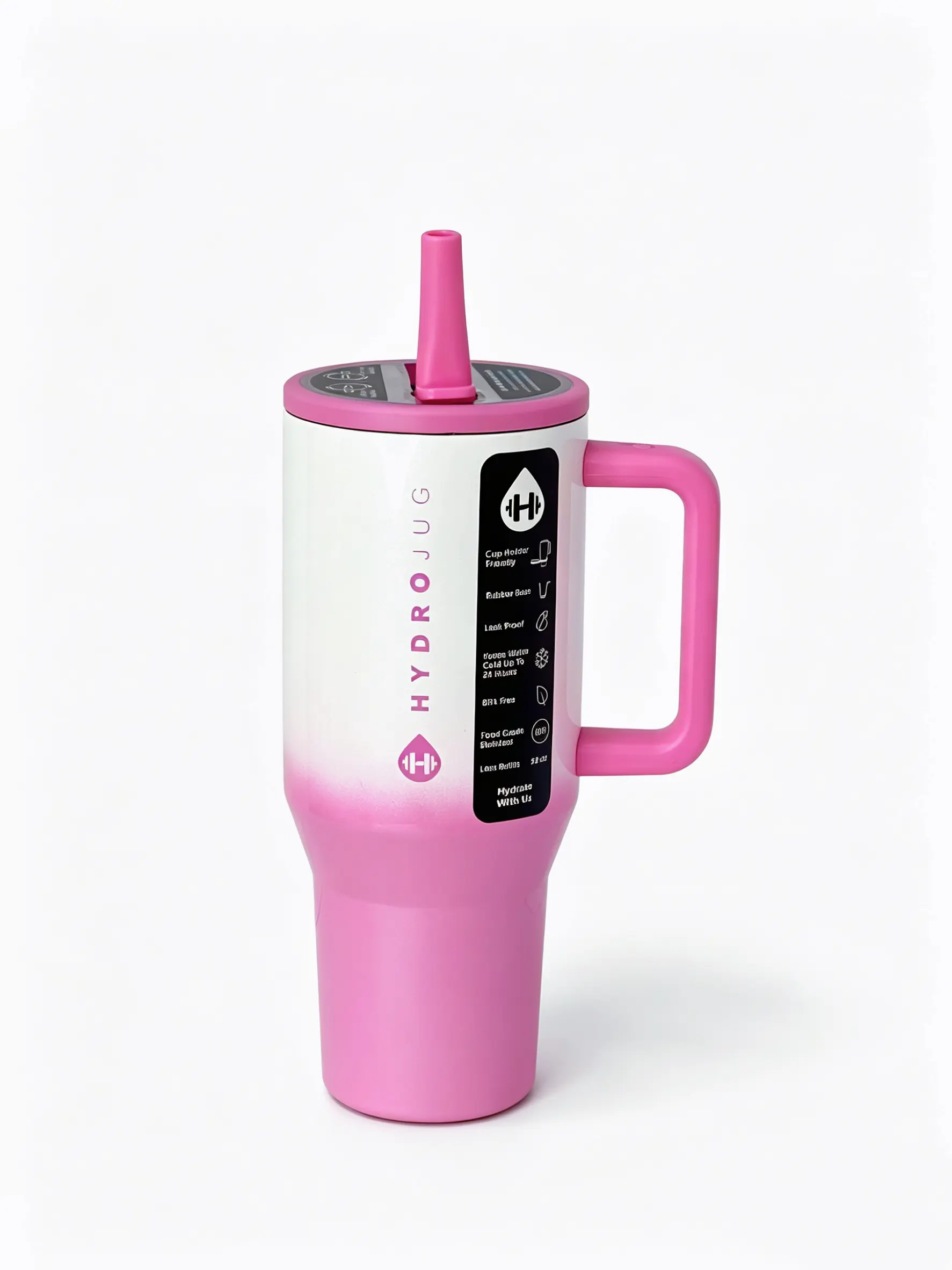 Hydrojug Traveler 32 oz Gradient Pink Insulated Vacuum Flask - Anti-Leak Design, Insulation Lid, Straw, Handle Tumbler Water Bottle for Camping, Gym, Coffee, Birthday Gift Option, Water Bottles