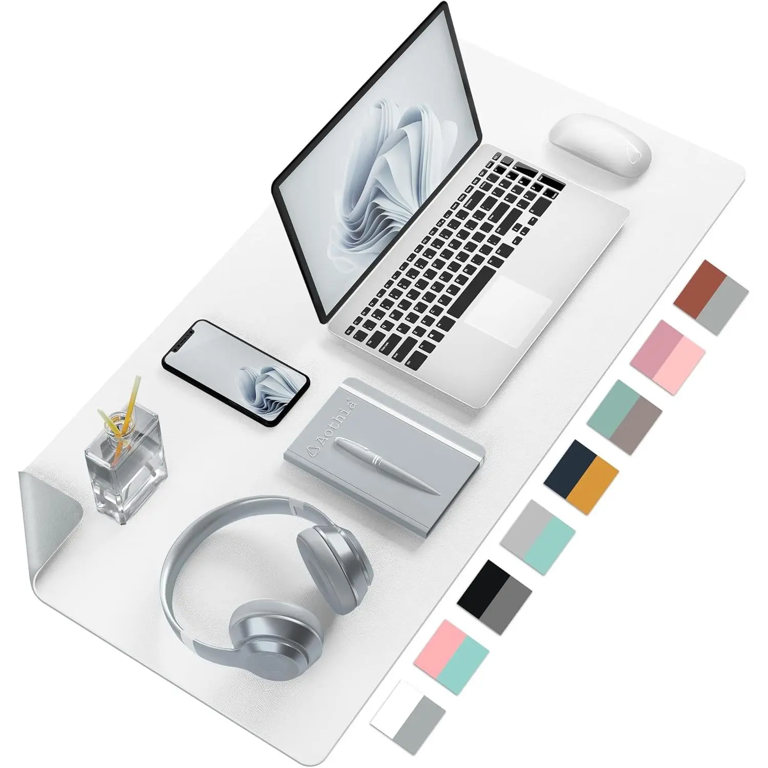 Double-Sided PU Leather Desk Pad - Non-Slip Large  Pad & Desk Mat for Office,  - , Easy to Clean, Durable Dual-Sided Surface (23.6"x13.7", White)