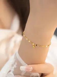 Women's Beaded Pendant Bracelet, Simple Flat Chain Design, Perfect for Daily Wear, Elegant Jewelry Accessory, Trendy Fashionable Accessories