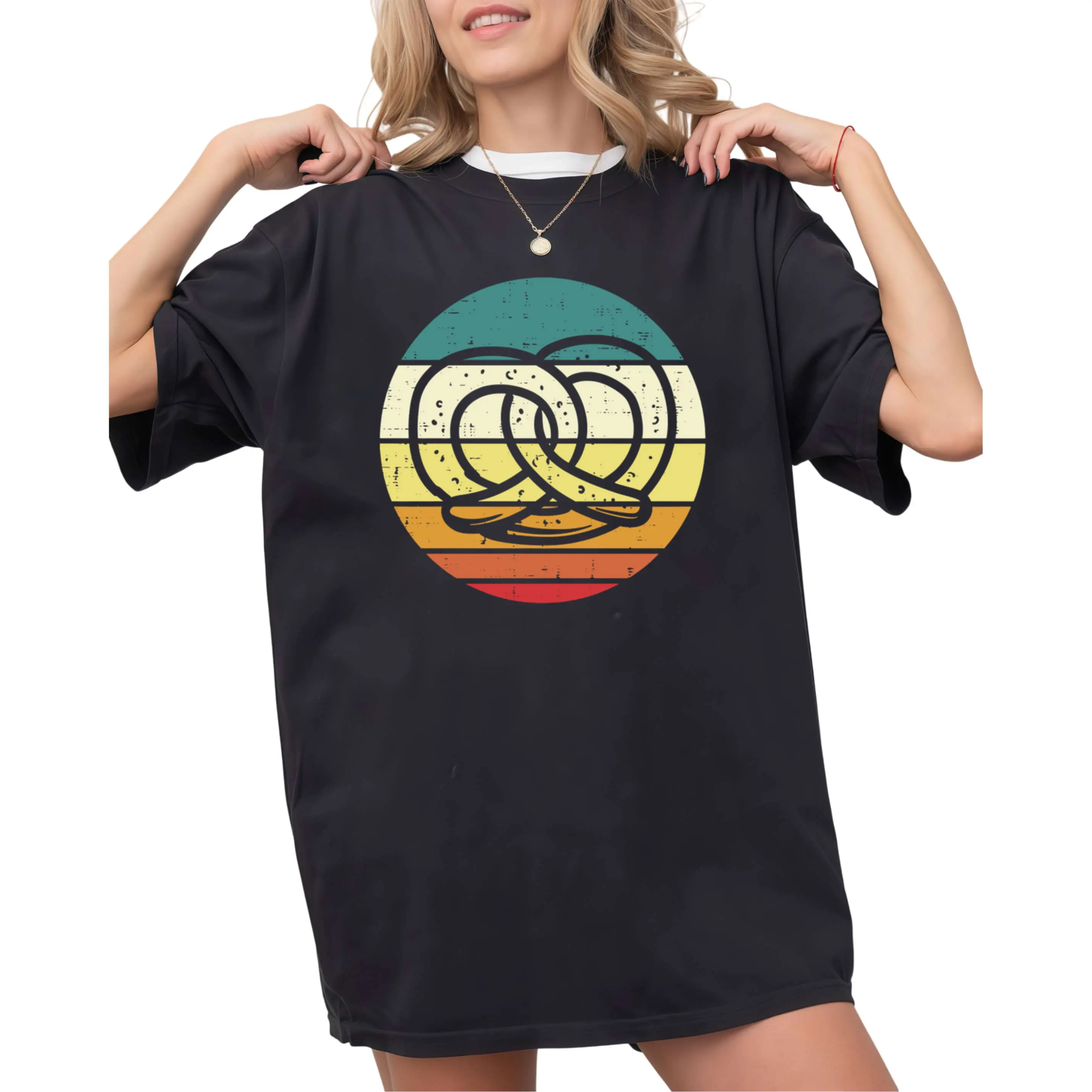 Women's Oktoberfest Pretzel Print T-Shirt - German Theme, Retro Look, Short Sleeves, All Seasons, Suitable for Men's Performance Wear