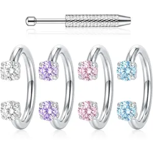 5 count Horseshoe Nose Ring Set, 16G 8mm Horse Shoe Nose Rings for Women, Horseshoe Hoop Nose Rings for Women Suitable for Daytime Activities, Evening Events, Professional Setting