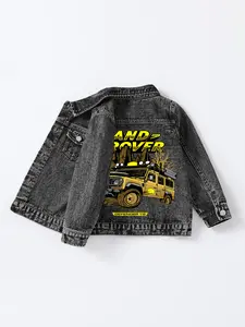 Boys' Outdoor Windbreaker Jacket, Classic Land Rover Print, Versatile Denim Coat, Spring Summer School Outing Essential, 1-8 Years