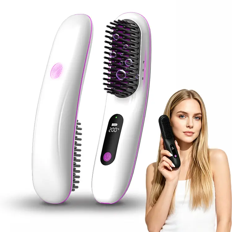 Cordless Curved Plasma Hair Straightener Brush - 2-in-1 Straighten & Curl Smooth Beauty Product, 5200mAh, MCH Instant Heat, 500M 6-Channel Dual-Side Plasma Ions, 3 Heat Settings (160-200°C), Shutdown Protection, Beauty Products,Gift for Girlfriend