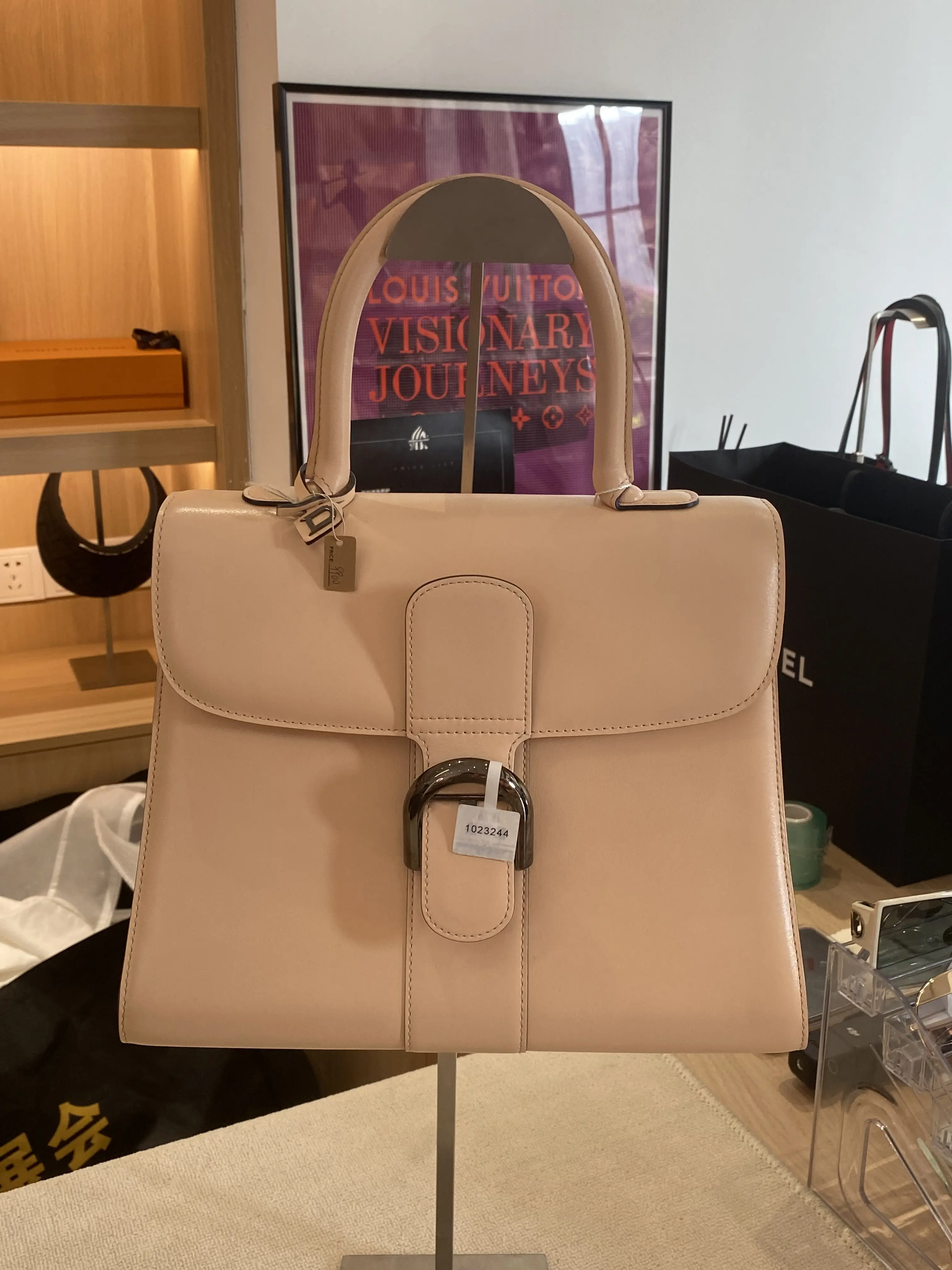 Pre-owned delvaux Brillant Top Handle Bag MM Nude Calfskin Leather Luxury Handbag
