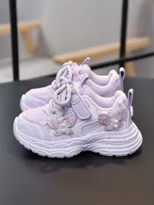 2026 Spring Women's Butterfly Pearl Dad Shoes, Breathable Mesh Sporty Sneakers, Soft Sole Anti-Slip Princess Style Kids' Shoes