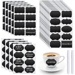 Chalkboard Labels - 180 count   Blackboard Stickers with 2 Free Erasable White Chalk Marker, Mini Decorative Chalk Labels for Jars Containers Kitchen Home Pantry Office