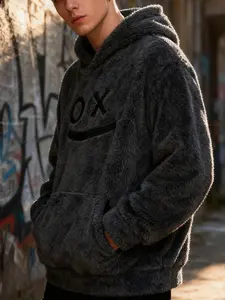 Men's Plush Casual Cozy Embroidered Sweatshirt Loungewear Fuzzy Hoodie Heavyweight Fleece Hoodie pajamas for men Full Color Hoodie Fall Streetwear