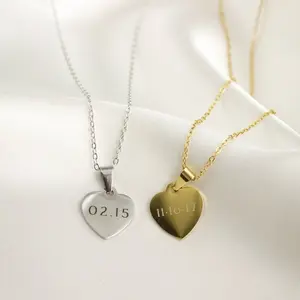 Custom Engraved Heart Pendant Necklace in Silver and Gold Options with Personalized Engraving for Unique Gifts