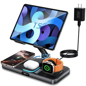 2026 Unique New Style - Wireless Charger 6 in 1 Wireless Charging Station for Multiple Devices, Mag-Safe Charging Station with Clock Display and Night Light for iPhone 17/16/15/14/ 17 Air/Pro/ Pro Max/iWatch/iPad Pro 2025/AirPods Pro 3