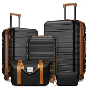 Luggage Sets 5 Piece with Duffel Bags, Hardside Expandable Suitcases with Spinner Wheels, Cream
