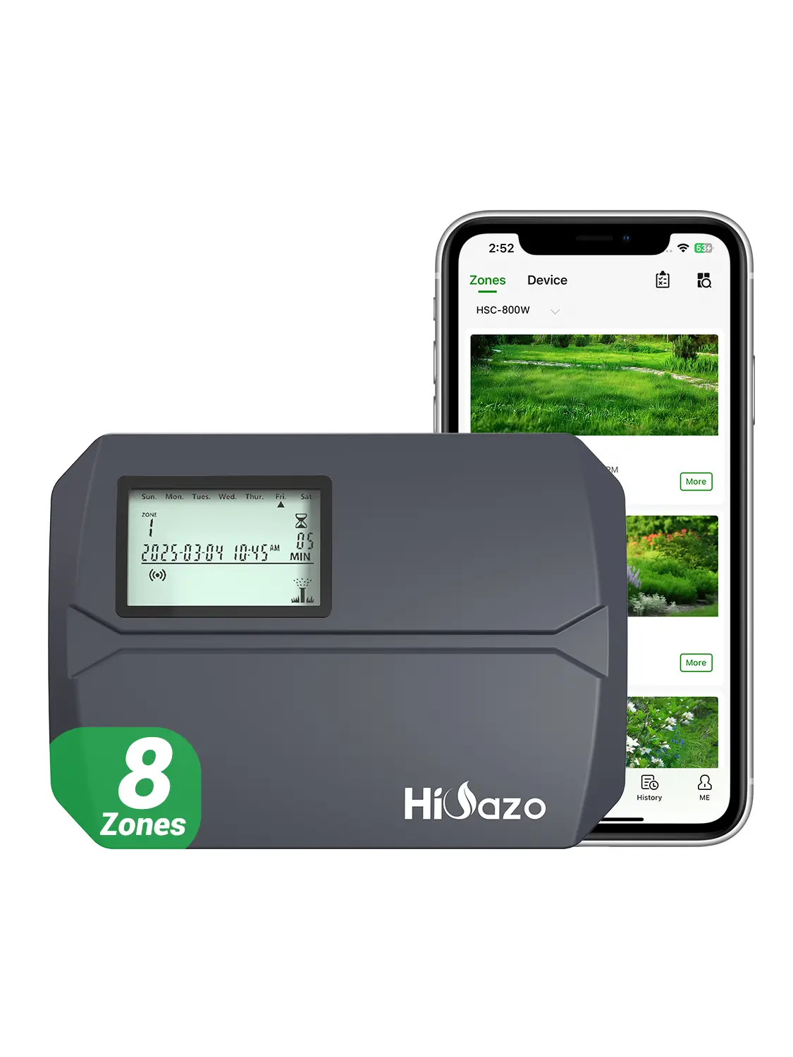 HIOAZO WiFi Irrigation Controller - 8-Zone Smart Sprinkler Controller with WiFi Control, Smart Weather Skips, Water Calculation, Water Hammer Protection, Manual/Automatic Watering for Lawns, Backyard Garden Accessories