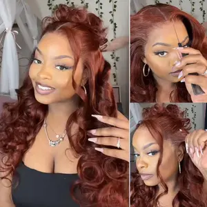 Sunber 7x5 Bye Bye Knots Glueless Wigs Reddish Brown Highlights Wig Pre Cut Lace Front Wigs Human Hair Body Wave Invisible Knots Pre Everything Put on and Go Human Hair Wigs Pre Plucked 150% Density Dealsforyoudays
