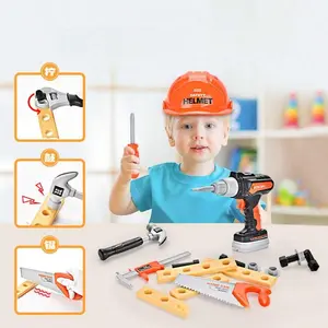 Kids Tool Set With Backpack & Helmet - 30+ Pcs Pretend Play Construction Toys, Electric Drill & Realistic Tools For Toddlers, Boys & Girls