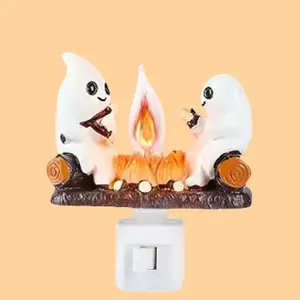 Ghost Campfire Flickering Night Light - Ghosts Campfire Flicker Flame Halloween Nightlight, Faux Campfire Night Light Plug into Wall 2