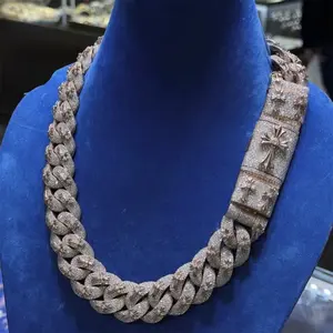 18MM Cuban Chain Bumper to Bumper Setting Moissanite Silver S925 + Rhodium Passes Diamond Icedout Bussdown