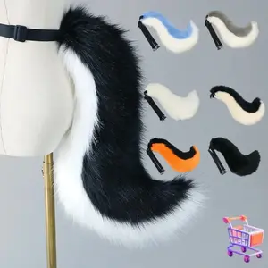 Handmade Furry Wolf Tail Girl Plush Cosplay Accessories Faux Fur Wolf Tail Lolita Cosplay Animal Tails Halloween Party Kids Gift