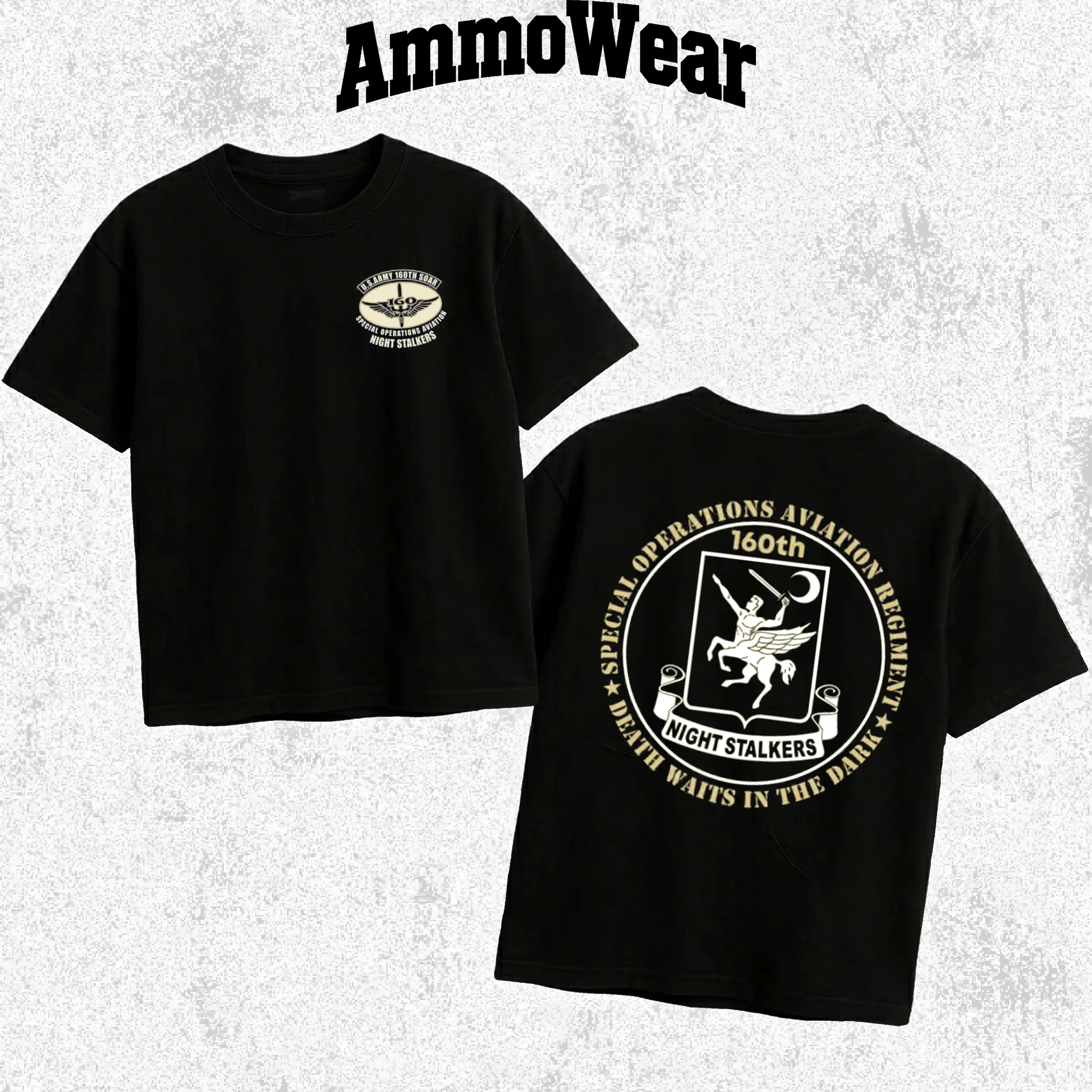 160th SOAR Night Stalkers Graphic Tee, US Army Special Operations Aviation Regiment T-Shirt, Military Veteran Apparel, Death Waits In The Dark Top, Unisex Casual Black Short Sleeve Everyday Shirt, Tactical Gear