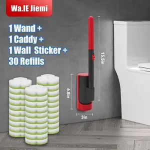 Disposable Toilet Brush Kit with 60 Refills, Toilet Bowl Wand & Holder, Hygienic No Touch Cleaning System, Easy Install Wall Mounted