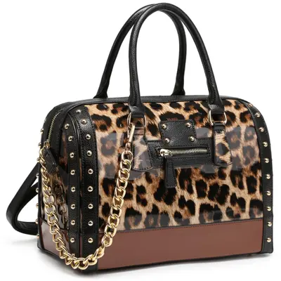 Dasein Vegan Leather Satchel – Rhinestone Dome Shoulder Bag With Gold Accents