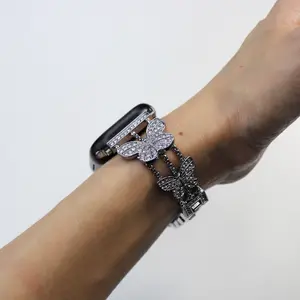 Fashion Butterfly Bling Band for Apple Watch 38mm 40mm 41mm 42mm – Iced Out Rhinestone Metal Strap, Sparkly Feminine Replacement Wristband, Lovely Holiday Gift Choice for Series 10/11 [Watch NOT Included]
