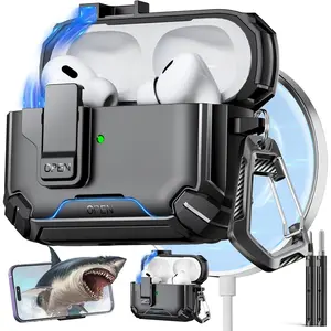 Inesore Compatible with AirPods Pro 2nd/1st Generation Case Cover with Phone Stand & Cleaning Kit,Compatible with Magsafe,Magnetic Automatic Lock for for iPod Pro Charging Case(USB-C/Lightning Cable)