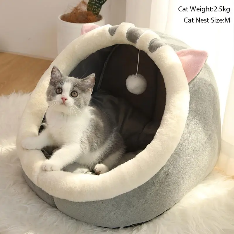 Cartoon Animals Ear Design Thermal Pets Bed, Soft & Warm Fleece Cat Cave Bed for Indoor, Pets House for Daily Use, Comfortable Cute Cat Furniture, Pet