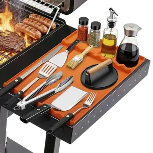 Silicone Grill Mat for Blackstone - BBQ Griddle Tools Side Mat with Drip Pad, Griddle Tools Mat for Outdoor Kitchen Countertop, BBQ Grill Accessories Gifts for Men (Orange)