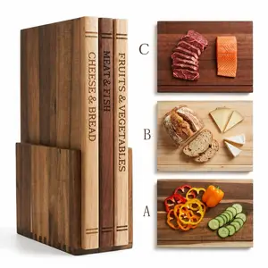 Kitchen Triangle Wood Cutting Board Set, Includes 3 Boards and Base, Book Shape Design, Ideal for Cutting Vegetables, Cheese, Bread and Meat