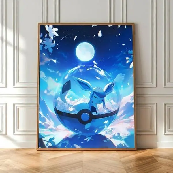Glaceon Sleeping Poster, Japanese Style, Legendary Artwork, Unframed Wall Art, Bedroom Decor