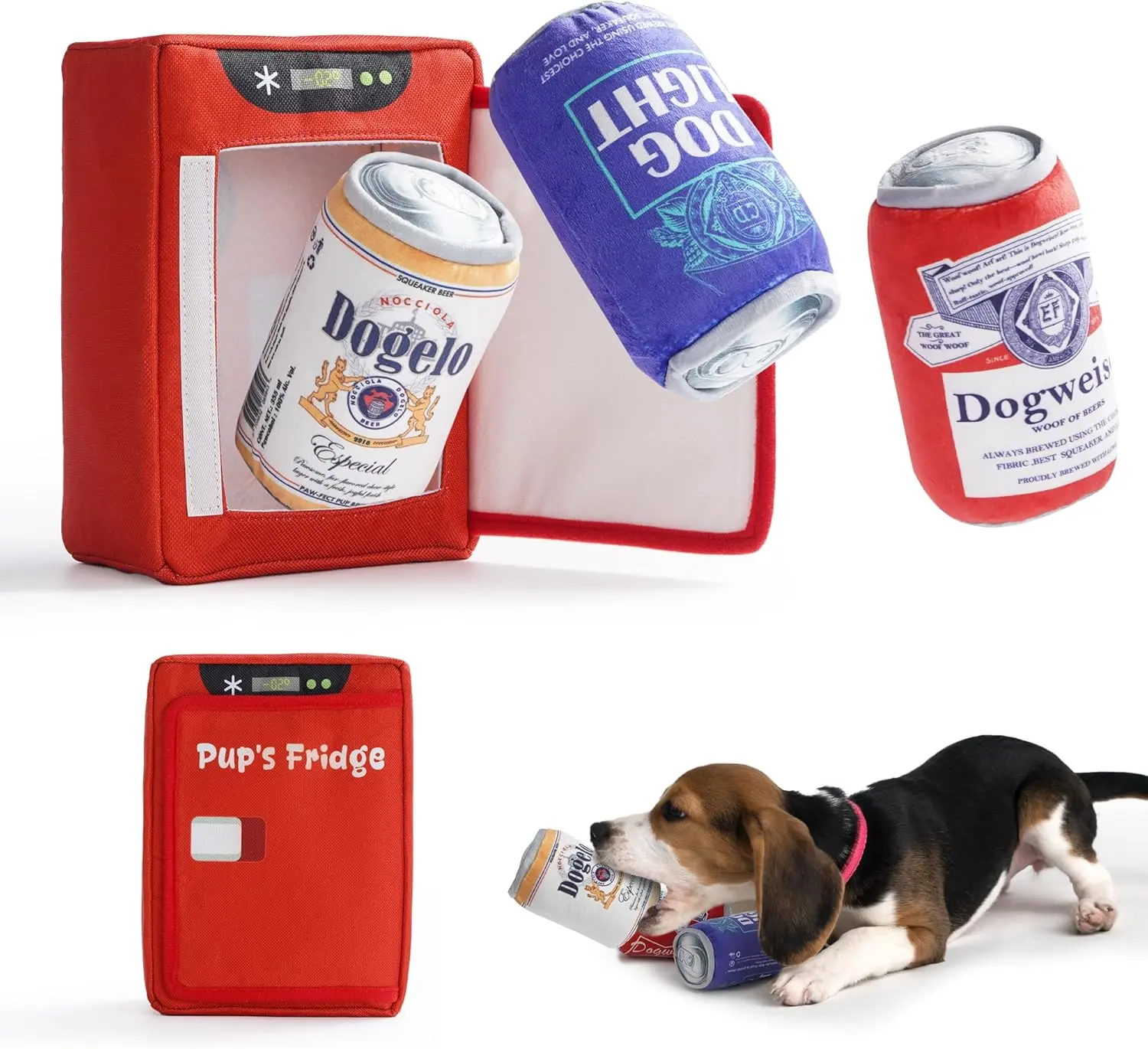 Nocciola 3 Pack Ice Cold Beer Dog Toys with a Fridge #SummerVibes #petlovers, Funny Squeaky Interactive Toys, Hide and Seek Toys to Keep Them Busy, Durable Enrichment Toy