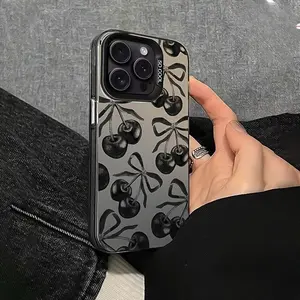 Creative Black Cherry Bow Phone Case for Apple iPhone 17, 16, Pro, Max, 15, 14, Plus, 13, 12, 11, Pro, XS Max & Samsung S25-22 - Drop-Proof, Scratch-Resistant, Oxidation- & Yellowing-Resistant