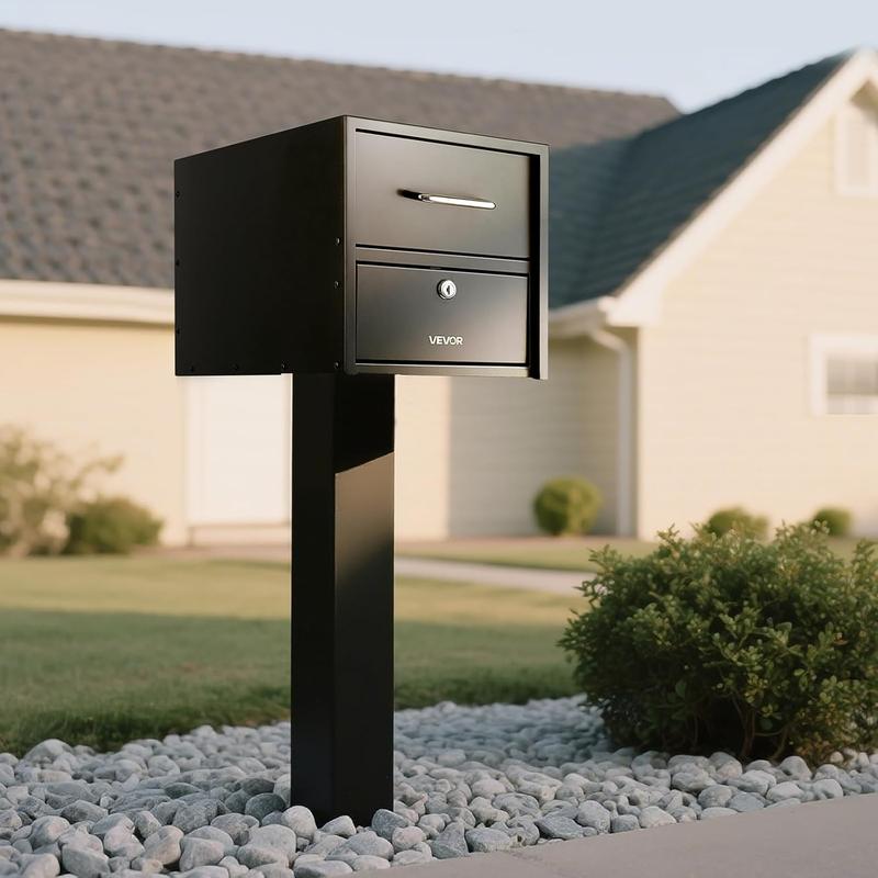 VEVOR Post Mount Mailbox, Anti-Pry & Anti-Theft Mailboxes for Outside, Heavy Duty Lockable Mail Box with Magnetic Door, Weather-Resistant Metal Post Box for House Outside 21.06 x 10.63 x 11.22 in