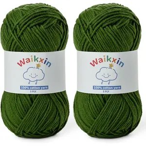 Fluffy Cotton Yarn for Crocheting - 262.4yds / 3.52oz Baby Yarn for Crocheting Soft - 100% Milk Cotton Yarn 5 Ply Crochet Amigurumi Yarn for Crafts&Puzzle/Socks/Hats(2 Army Green)