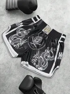 Men's sport shorts, Athletic shorts featuring “black, white” patterns. Elastic waistband, high elasticity, high-rise, short design. Ultra-short shorts. Glossy fabric. Thai boxing shorts. Men's combat shorts. Sporty and casual baske