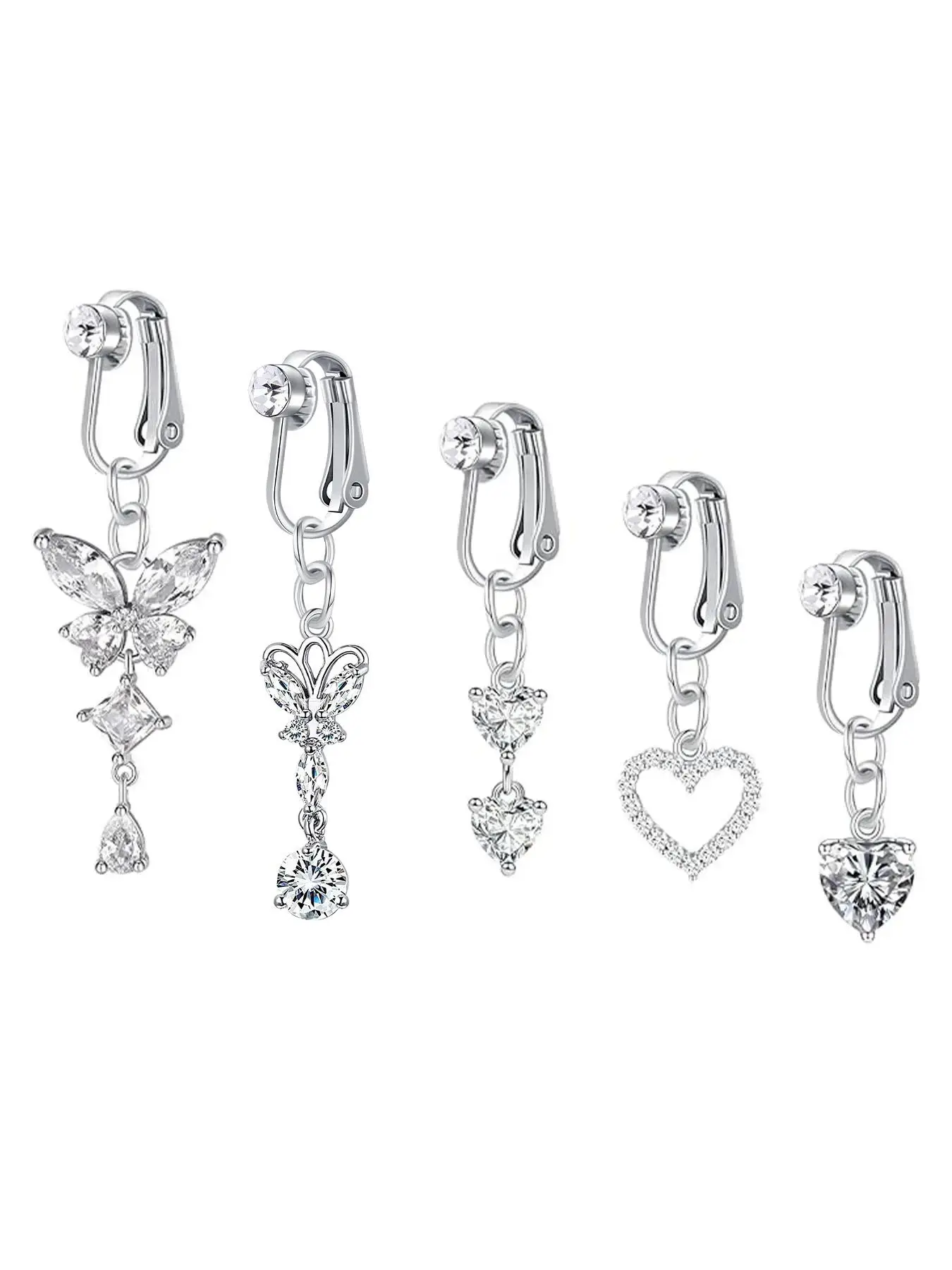 Rhinestone & Butterfly Decor Non-piercing Belly Button Rings, 5counts Belly Piercing Jewelry for Party, Daily Clothing Decor for Girl, As Birthday Gif