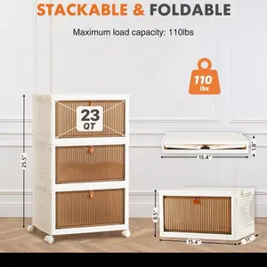 AISOON 4 Tier Plastic Storage Bins with Lids and Wheels, 92QT Stackable and Collapsible, Ideal for Closet, Living Room, Office, and Dorm Organization