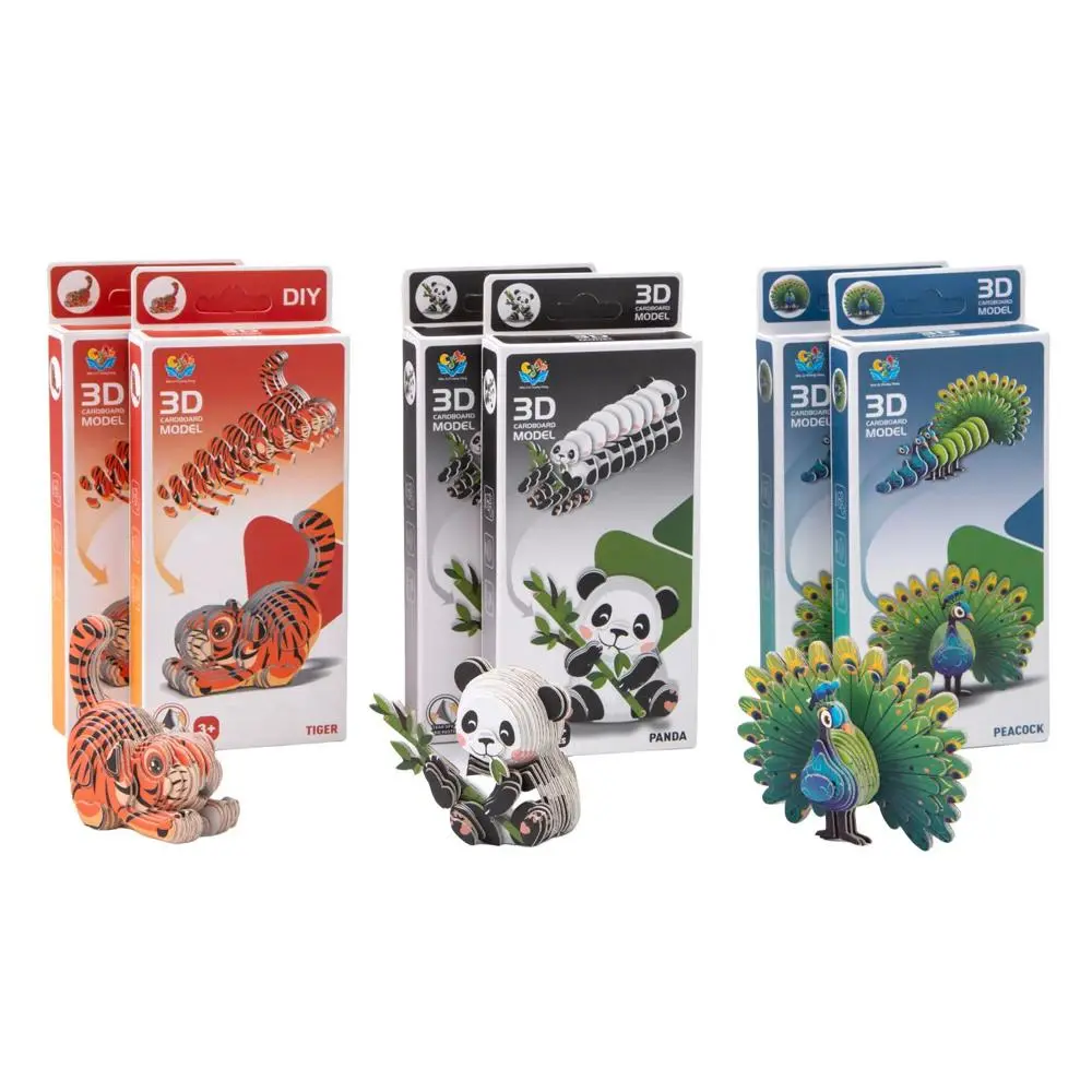 3D Asian Highland Animal Character Puzzle Set - Tiger Panda Peacock, 3"-4" Size, 6 Pcs, Party Favors for Ages 4+, Supports Children Development