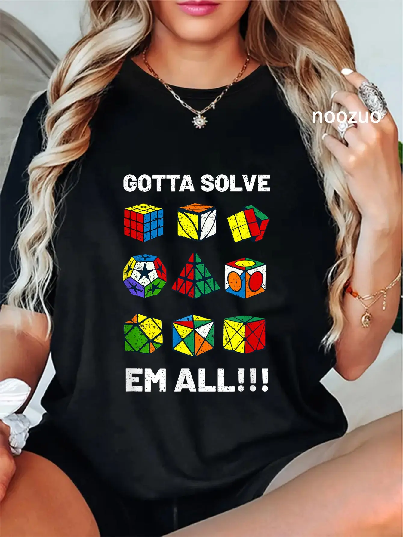 100% Cotton Competitive Puzzle Cube Gotta Solve Em All Speed Cubing T-Shirt